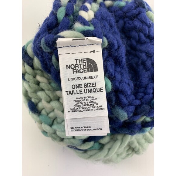 North Face Nanny Knit Beanie Blue Striped Chunky Pom Pom NF00A9EW Adult One Size - Picture 4 of 11